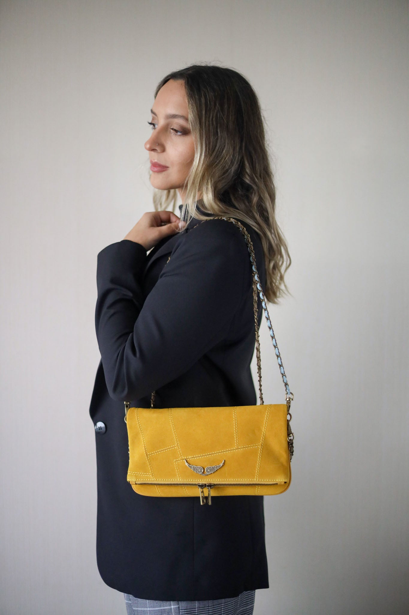 Crossbody Zadig Voltaire Rock Bag Suede Patchwork Mustard