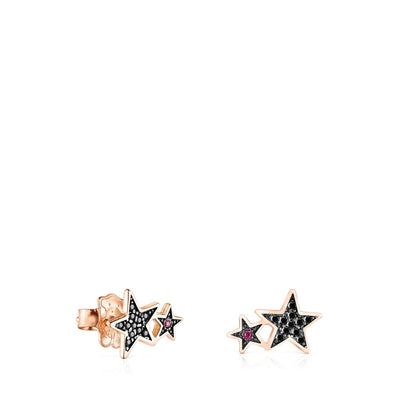 Aros Tous Pendientes con Baño de Oro Rosa 18 kt sobre Plata, Espinela y Rubí Teddy Bear Stars