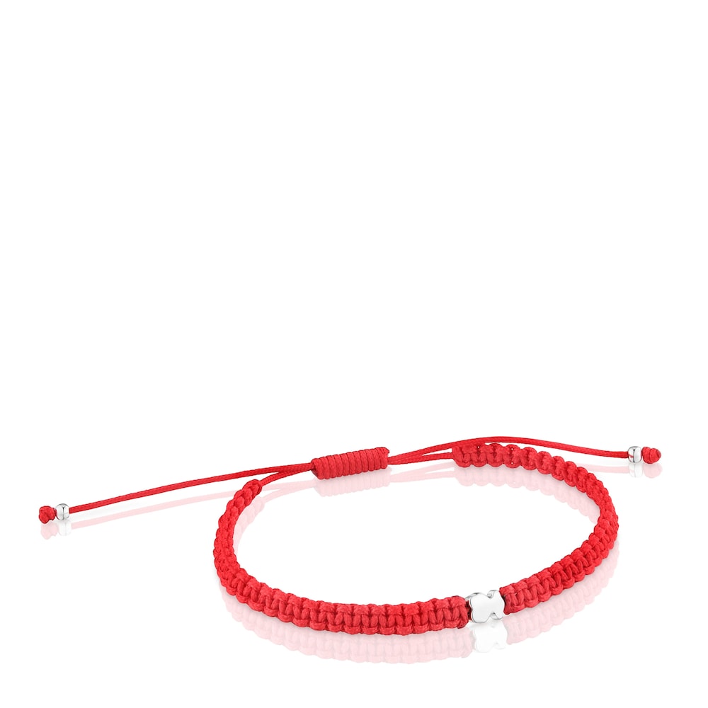 Pulsera Tous Oso de Plata y Nylon Rojo