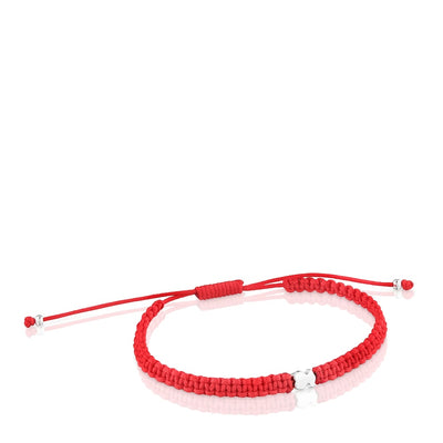 Pulsera Tous Oso de Plata y Nylon Rojo