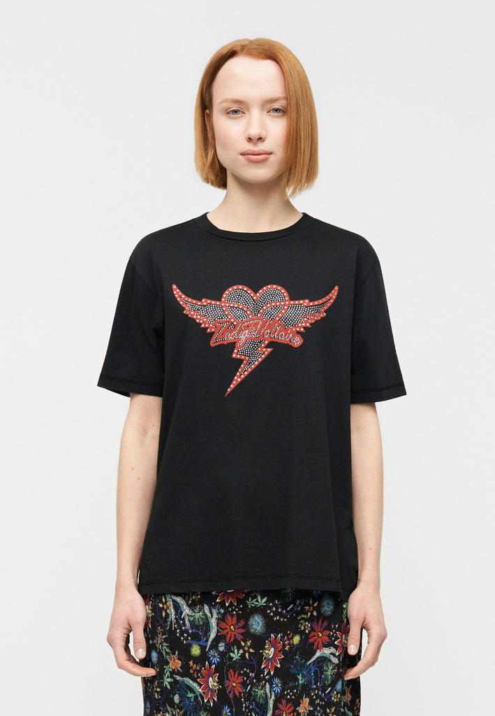Polera Zadig & Voltaire Edwin Heart Wings Strass - Black