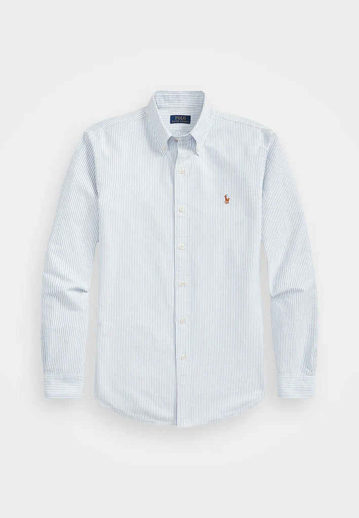 Camisa Polo Ralph Lauren The Iconic Oxford Shirt Kids Size - White and Blue