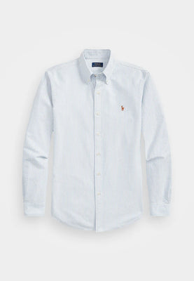 Camisa Polo Ralph Lauren The Iconic Oxford Shirt Kids Size - White and Blue