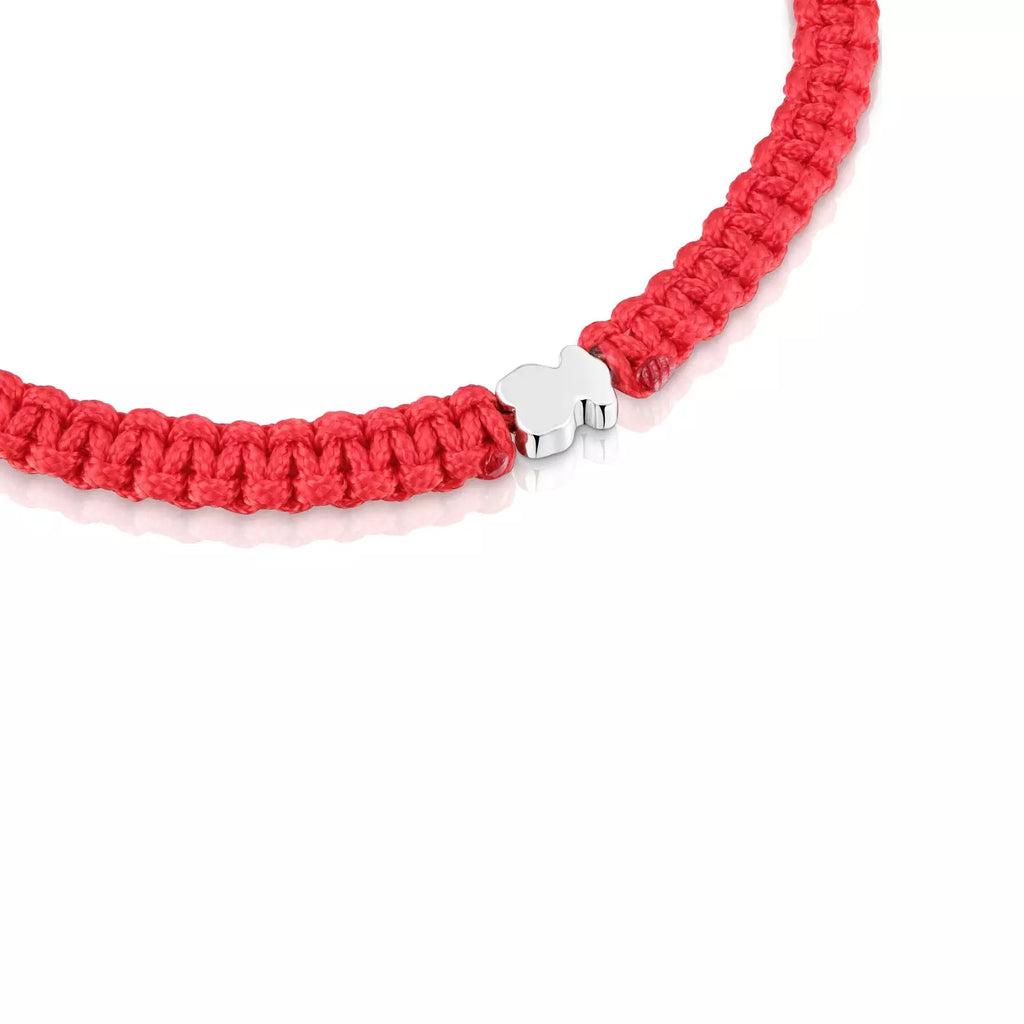 Pulsera Tous Oso de Plata y Nylon Rojo