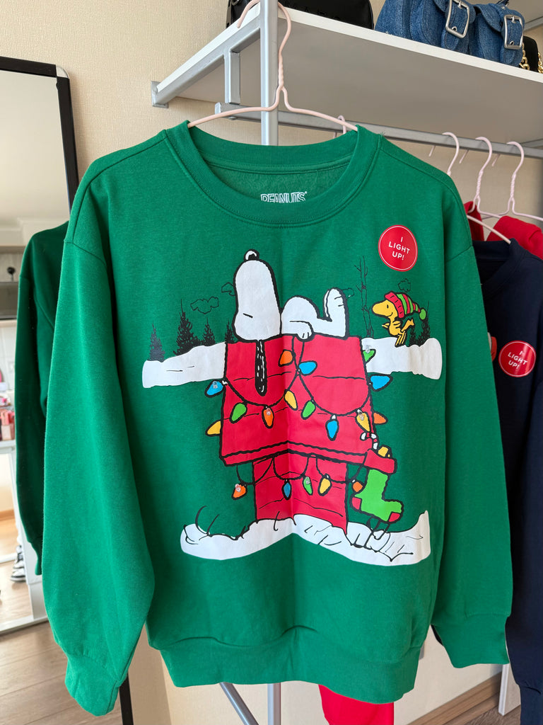 Poleron Navideño Luces - Snoopy Verde