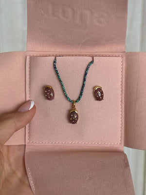 Set Tous Pendientes + Colgante con Baño de Oro 18kt sobre Plata y Rodonita Virtual Garden