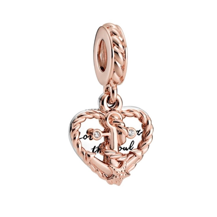 Charm Pandora Moments - Corazón de Cuerda y Ancla de Amor Recubrimiento en Oro Rosa 14k