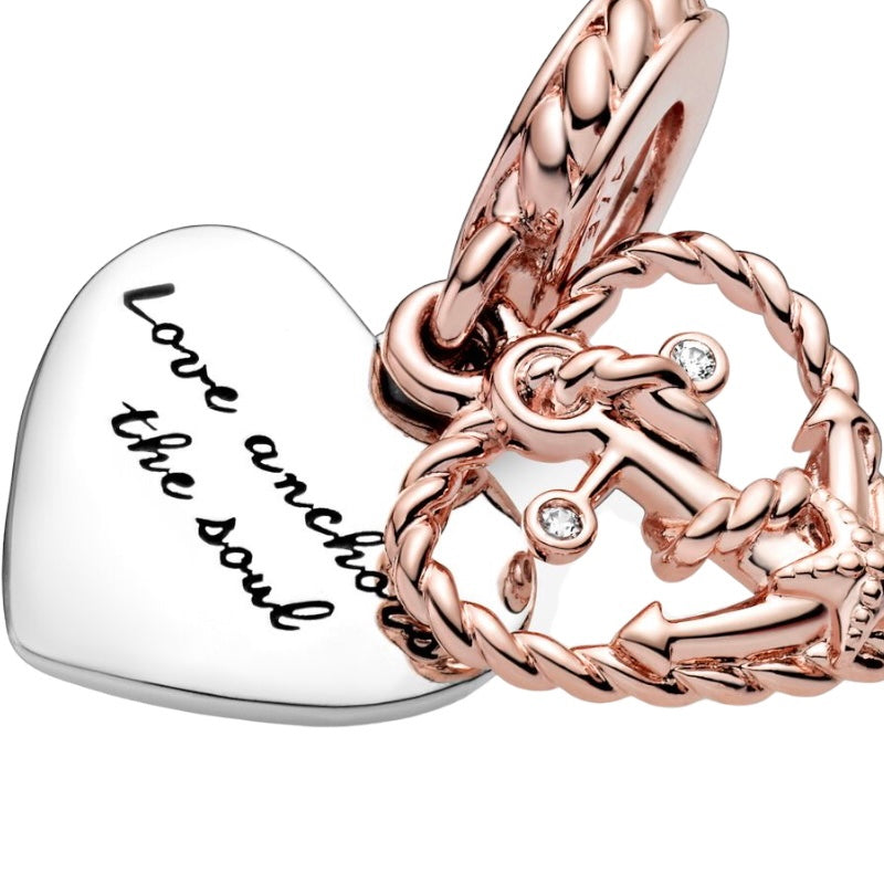 Charm Pandora Moments - Corazón de Cuerda y Ancla de Amor Recubrimiento en Oro Rosa 14k
