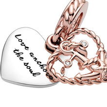 Cargar imagen en el visor de la galería, Charm Pandora Moments - Corazón de Cuerda y Ancla de Amor Recubrimiento en Oro Rosa 14k