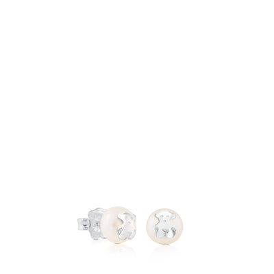 Pendientes Tous Pequeños de Plata y Perlas Tous Bear 0,9 cm.